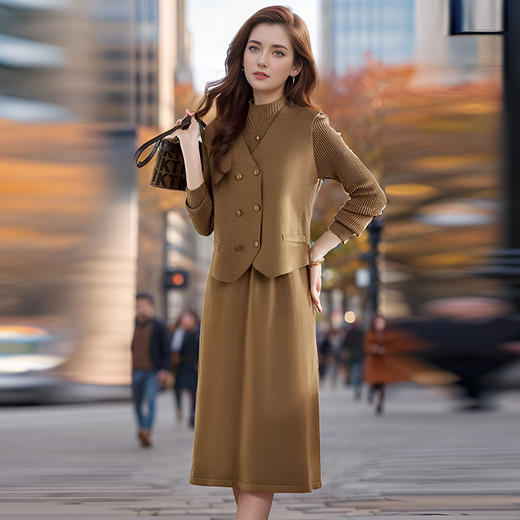 奢姿2024年冬季新款大码女装马甲针织裙两件套胖妹妹气质名媛套装9844926855 商品图1