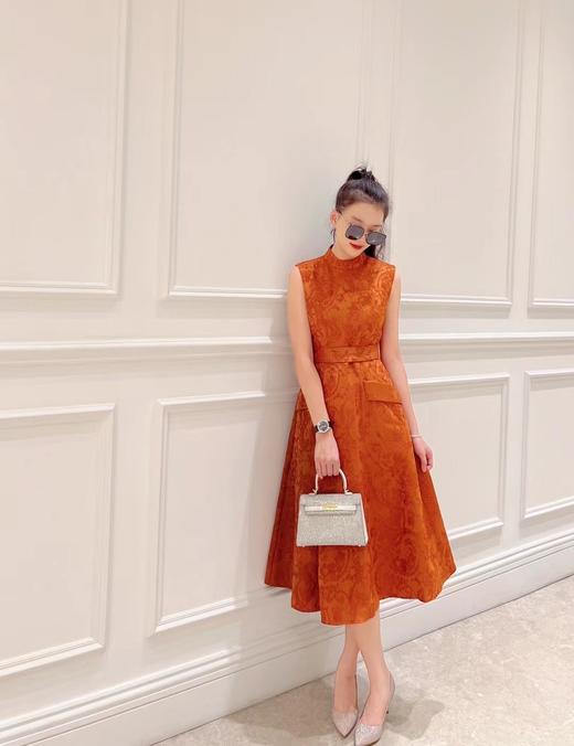 铅白、橘红、黛蓝色高级提花轻礼服连衣裙LZ3S68 商品图8