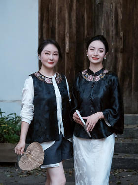 盛唐牡丹 |香云纱手工刺绣牡丹纹马甲