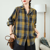 新款2024春秋季新款复古文艺双层棉纱格纹衬衫长袖百搭格子衬衣 商品缩略图8