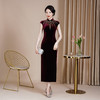 HYX-24-7868秋季新款改良丝绒旗袍长款无袖修身年轻时尚夏女日常敬酒服 商品缩略图1
