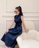 铅白、橘红、黛蓝色高级提花轻礼服连衣裙LZ3S68 商品缩略图4