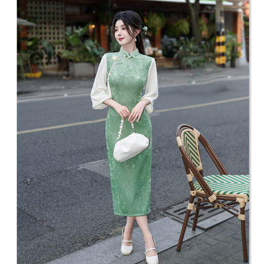 2024秋季新款年轻女士日常可穿时尚改良新中式长款倒大袖旗袍SYK36115 商品图0