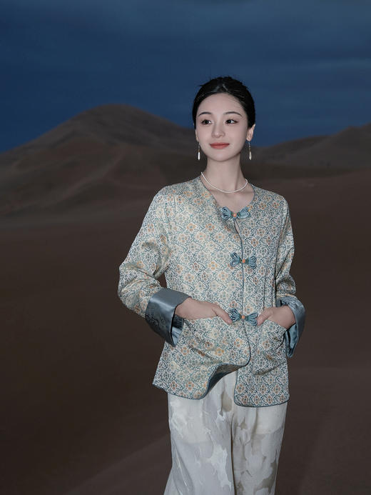 盛唐婧 |中式国风宋锦莲花缠枝纹对襟外套 商品图0