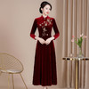 HYX-24-7865秋装新款改良复古丝绒旗袍结婚敬酒时尚大摆裙长款女长袖 商品缩略图1