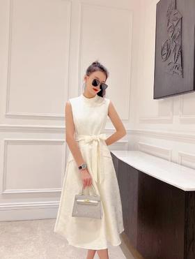 铅白、橘红、黛蓝色高级提花轻礼服连衣裙LZ3S68