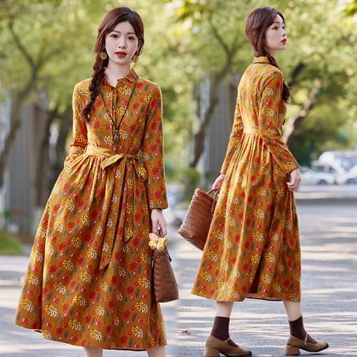 全棉印花绒感，碎花中长款连衣裙HR-SYY2633 商品图3