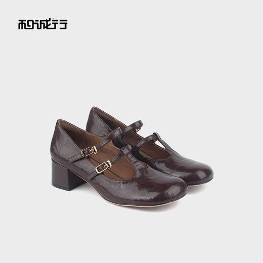 和诚行 2024秋冬新款时尚中跟单鞋女法式复古粗跟玛丽珍鞋1580152 商品图0
