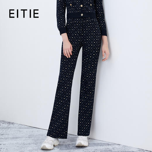 EITIE爱特爱秋季新款时尚百搭显瘦印花高腰长裤女7505212 商品图0