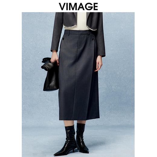 VIMAGE纬漫纪秋季新款时尚气质纯色百搭显瘦长裙半身裙V2206809 商品图0