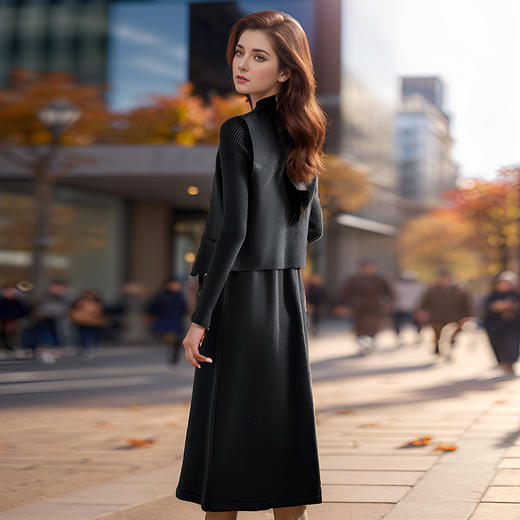 奢姿2024年冬季新款大码女装马甲针织裙两件套胖妹妹气质名媛套装9844926855 商品图4