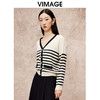 VIMAGE纬漫纪慵懒感V领条纹百搭显瘦落肩针织开衫秋季新款V2201801 商品缩略图1