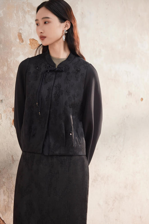 漆黑色国风上衣外套HJ3A51 商品图1