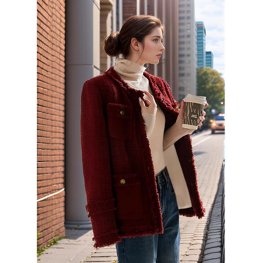 8/25奢姿大码女装2024冬季胖妹妹减龄粗花呢小香风时单排扣时尚外套9944391137 商品图2