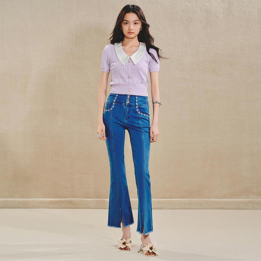 复古翻领毛衫女春款修身针织上衣 商品图2