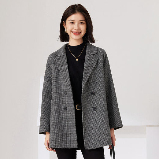 Avann中长款格子100%羊毛外套S067 商品图4