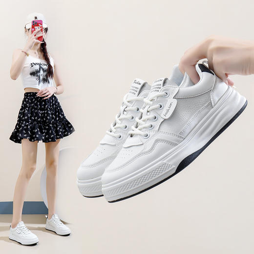 【MUYANHUAN】春季百搭踏青小白鞋，防水防污，潮流减龄显腿长，透气柔软内里，皮革鞋面，轻简好看百搭，脚宽胖大一码拍 商品图1