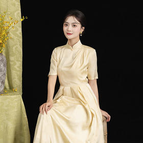 答谢会 荷言GL 贾亭西 鹅黄色新中式连衣裙提花旗袍裙褶裙公主裙长裙优雅