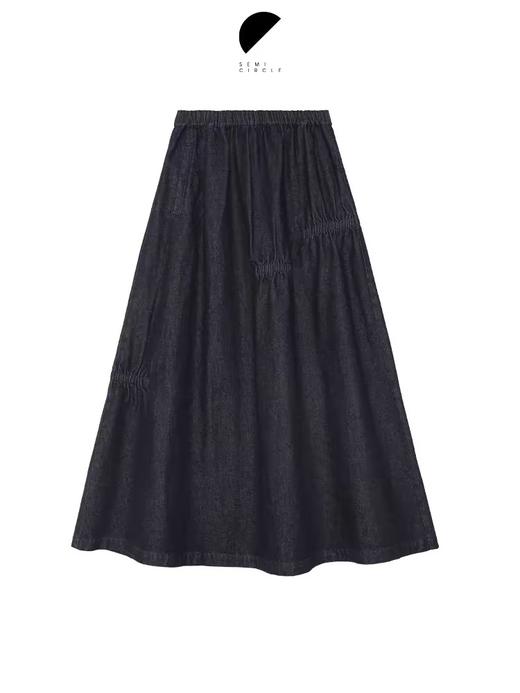 半圆/D24410461/牛仔不规则抽褶长款半身裙 商品图4
