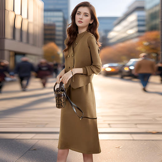 奢姿2024年冬季新款大码女装马甲针织裙两件套胖妹妹气质名媛套装9844926855 商品图0