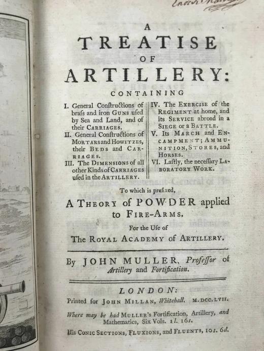 1757年 英国伍尔维奇皇家军事学院 约翰·穆勒《炮兵论著：火药与火器理论》 配多幅可展开原品版画插图 全真皮精装大32开 商品图4
