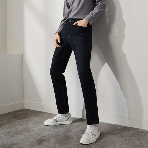 【复合绒】柒牌牛仔裤男2024秋冬厚款时尚休闲含羊毛保暖直筒长裤	127H71540 商品图1