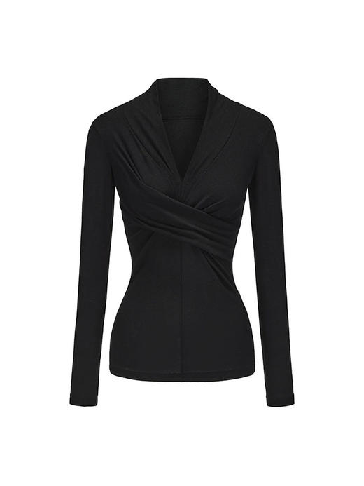 【曼陀罗】褶皱设计细V领弹力上衣 商品图4