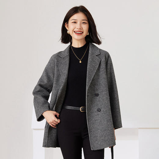 Avann中长款格子100%羊毛外套S067 商品图5