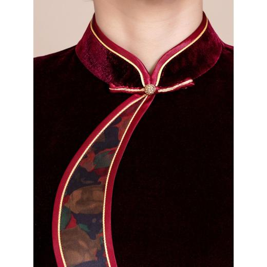 HYX-24-7873新款修身改良丝绒旗袍裙大码喜妈妈婚宴礼服长款喜婆婆红色 商品图3