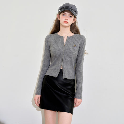 高级感精致双开拉链柔软保暖毛衣外套女早春圆领长袖上衣V3642455 商品图3