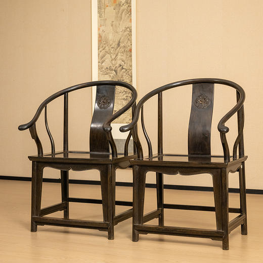 清 紫檀花卉纹圈椅（一对） 商品图4