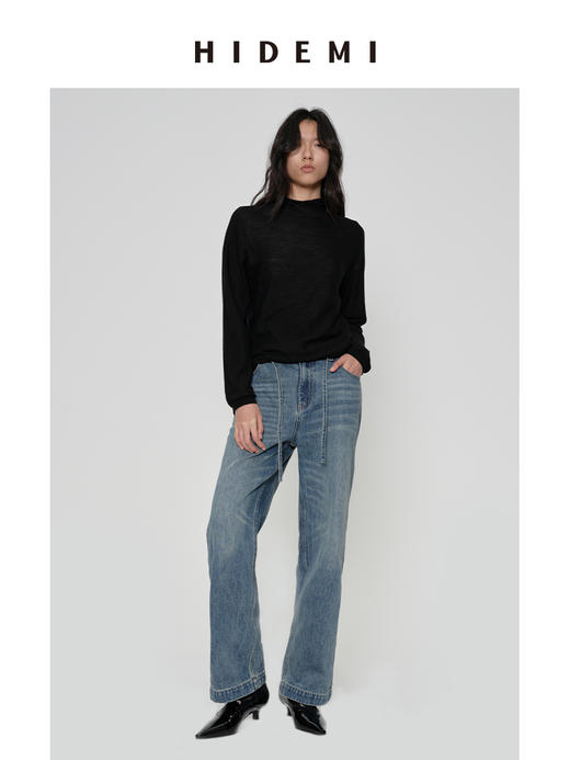 HIDEMI 多重水洗可拆卸腰带式阔腿九分裤牛仔裤 商品图5