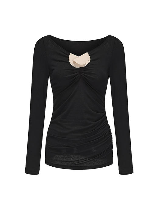 【佐伊的猫】兰花造型裁片抽褶设计弹力上衣 商品图4