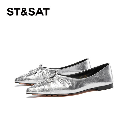 星期六金属感褶皱镂空闪钻平底单鞋SSC3111356 商品图7