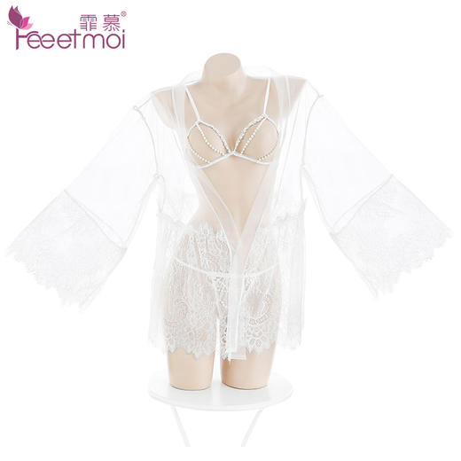 霏慕珍珠串漏胸三点式配睡袍7098 商品图13