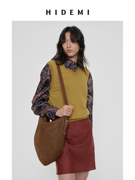 HIDEMI 极简法式松紧腰双层砂洗缎面中裙半身裙 复古黑/复古红/复古绿 商品图9