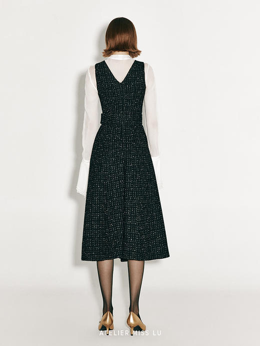 【巴塞罗那之约】复古粗花呢收腰A字连衣裙 商品图2