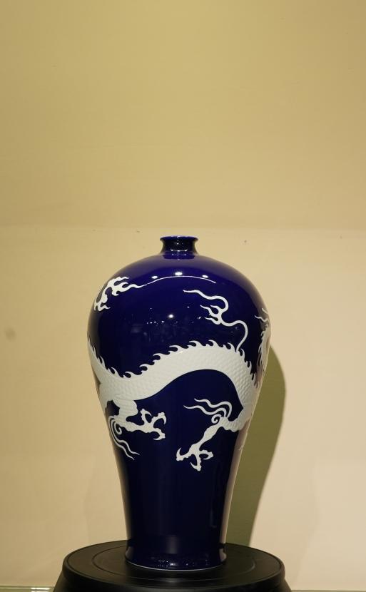 仿元祭蓝釉自龙纹梅瓶 商品图0