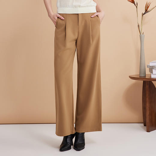 EITIE爱特爱利落干练显瘦阔腿深卡其高腰简约休闲裤秋季新款C2405408 商品图2