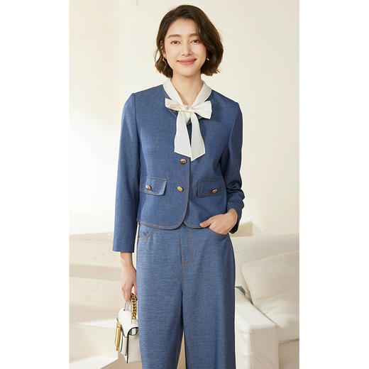 乔万尼初秋小香风外套气质感牛仔蓝时尚减龄感EM3B351 商品图2