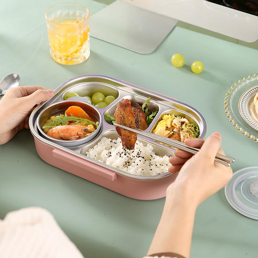 【三色304不锈钢保温饭盒】长方形密封分隔便当盒 轻食餐盒 便携学生保鲜盒  内嵌餐具盒 商品图3