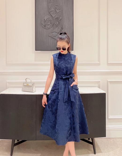 铅白、橘红、黛蓝色高级提花轻礼服连衣裙LZ3S68 商品图3