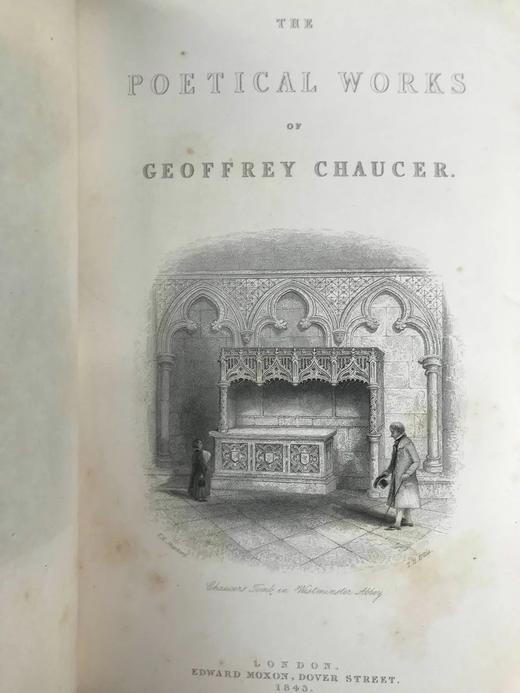 含藏书票！1843年 乔叟诗集 1幅肖像插图 全真皮精装18开 商品图4