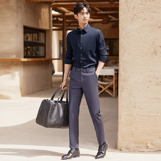 【加绒】柒牌长袖衬衫2024冬季新品商务休闲舒适保暖厚款翻领衬衣	127A70650 商品图3