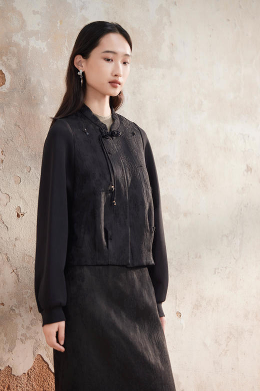 漆黑色国风上衣外套HJ3A51 商品图2