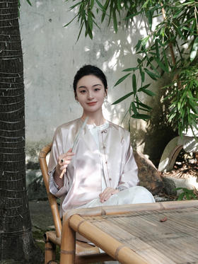 盛唐牡丹 |真丝手工刺绣海棠花纹外套-香槟色