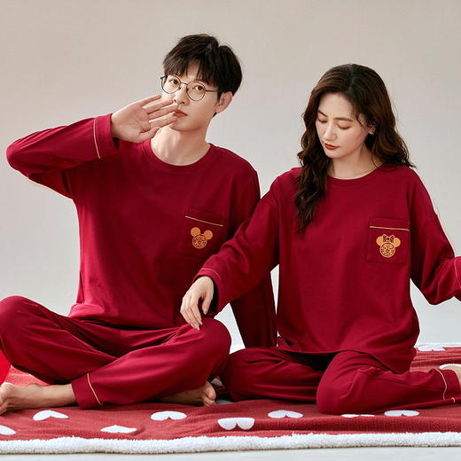 秋冬季大红结婚情侣睡衣男女秋款长袖长裤家居服套装喜庆婚庆新婚睡衣本命年红色睡衣 商品图3