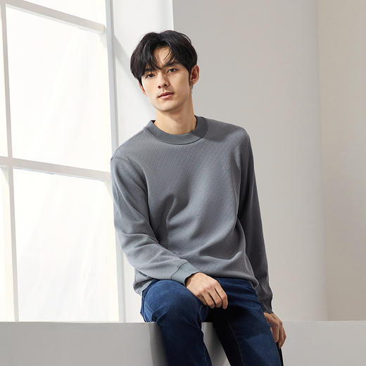 【含羊毛】柒牌加绒卫衣男2024冬季厚款时尚休闲几何提花圆领上衣	127W70560 商品图1