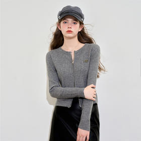 高级感精致双开拉链柔软保暖毛衣外套女早春圆领长袖上衣V3642455