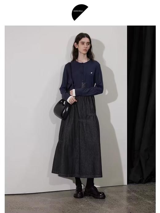 半圆/D24410461/牛仔不规则抽褶长款半身裙 商品图1